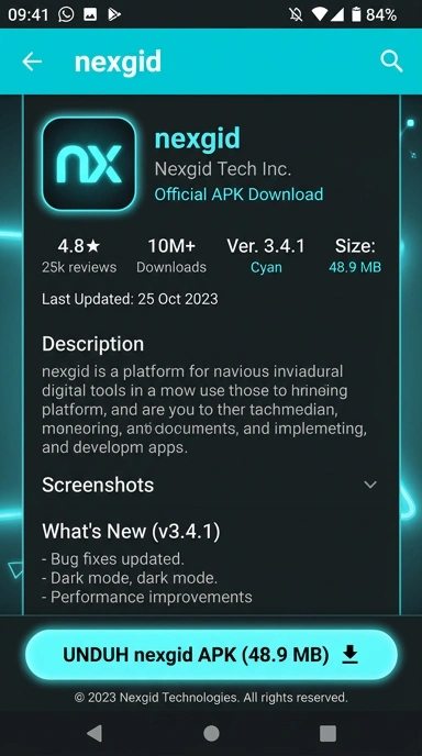 Tampilan halaman APK nexgid