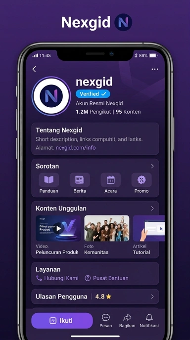Tampilan kanal resmi nexgid