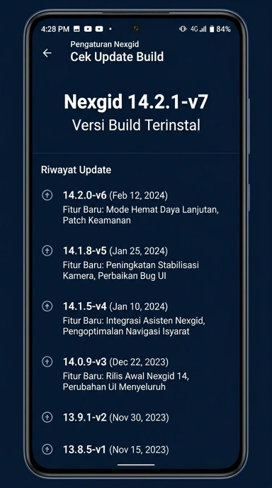 Tampilan riwayat versi nexgid